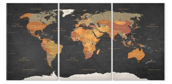 Quadro moderno Mappa del mondo: Segreti della Terra (3 pezzi)