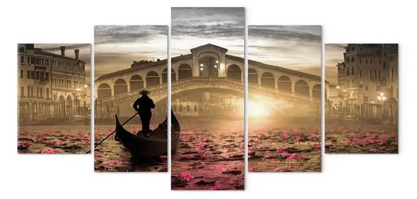 Quadro moderno Magia Venezia (5 pezzi) largo arancione