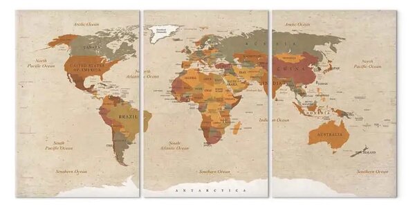 Quadro contemporaneo Mappa del mondo: Beige chic (3 pezzi)