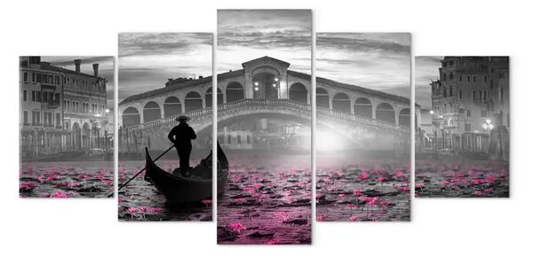 Quadro su tela Magic Venice (5 pezzi) largo grigio