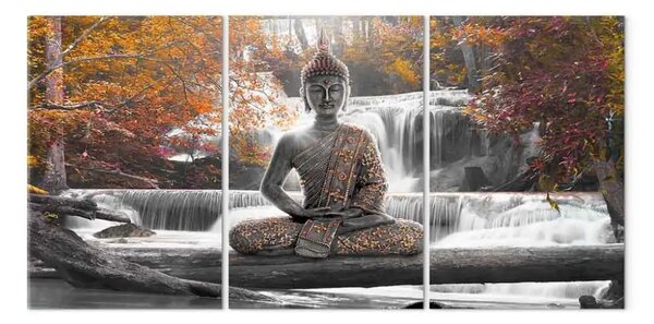 Quadro su tela Buddha e cascata (3 pezzi) arancione