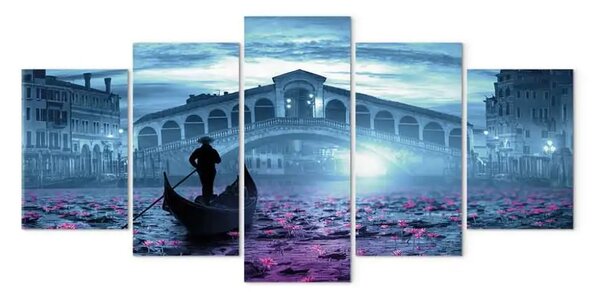 Quadro su tela Gondoliere di notte - Venezia nel bagliore blu