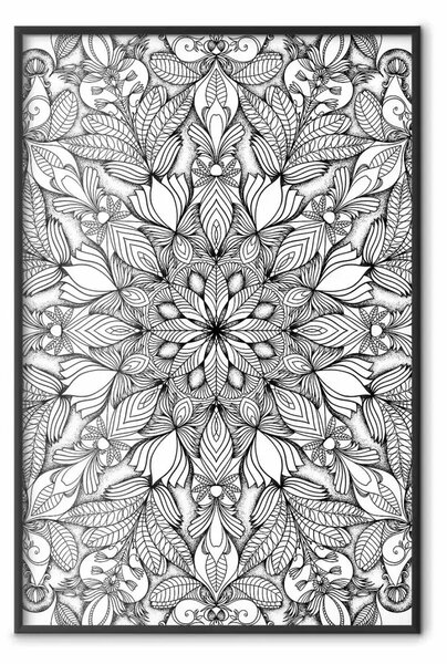 Poster: Mandala monocromatica - motivi orientali in bianco e nero in stile zen