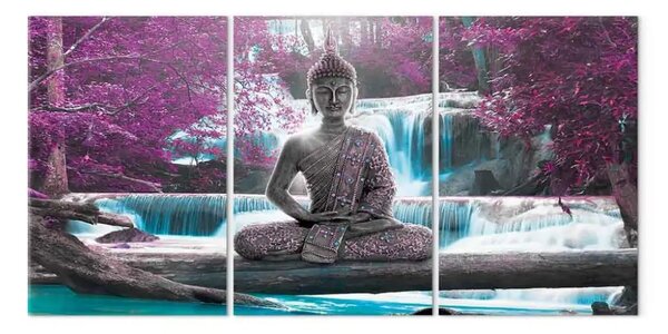 Quadro Buddha e la cascata (3 pezzi) viola