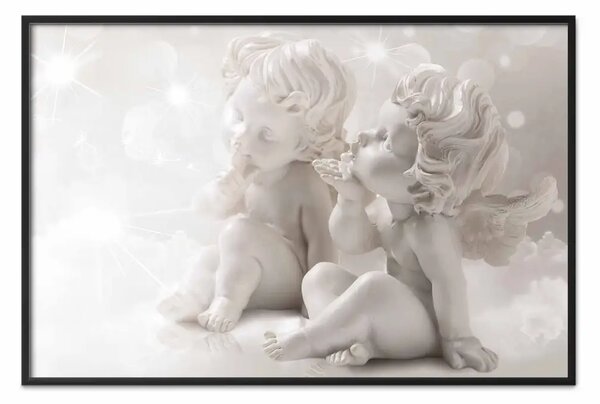 Poster: Soffio angelico - composizione rosa tra nuvole e stelle