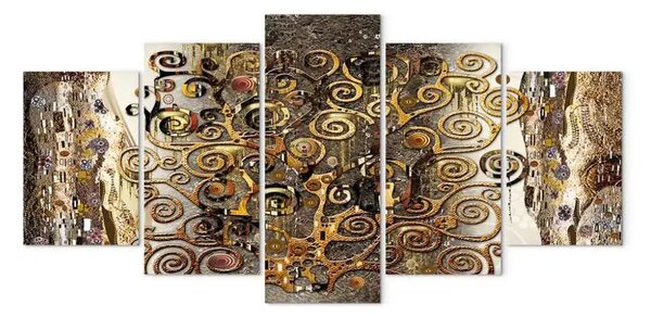 Quadro su tela Eleganza dorata (5 pezzi) largo