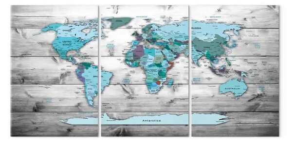 Quadro contemporaneo Mappa del mondo: Mondo blu (3 pezzi)