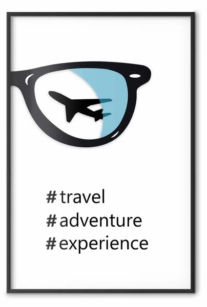Poster: Nuove esperienze - aereo riflesso negli occhiali e scritte nere