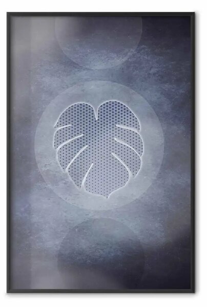 Poster: Monstera straordinaria - foglia di monstera in cerchio su texture blu
