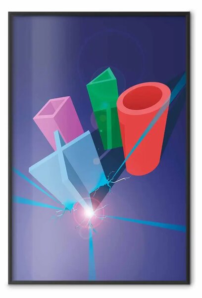 Poster: Giochiamo? - figure geometriche colorate dalla console su sfondo blu