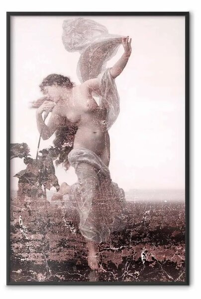 Poster: Profumo vento - donna in campo su sfondo bianco retrò