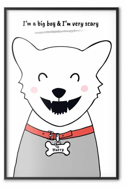 Poster: Cane Harry - animale bianco con collare e scritte in inglese