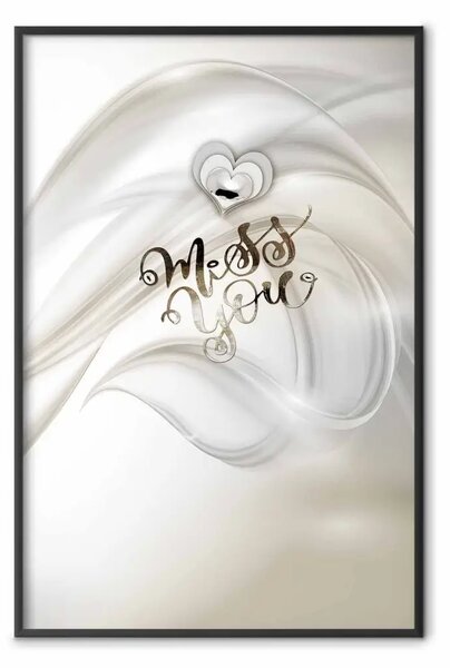 Poster: Miss You - scritte in inglese e cuore su sfondo di onda astratta
