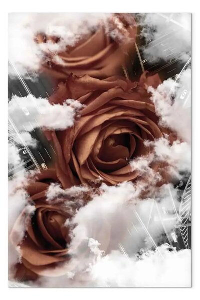 Quadro contemporaneo Rose tra le Nuvole - fiori tra le bianche nuvole del cielo
