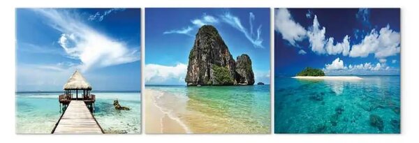 Quadro Nel Regno dell'Azzurro - paesaggio marino e spiaggia dorata