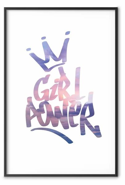 Poster: Girl Power - scritta colorata in inglese con corona su sfondo bianco