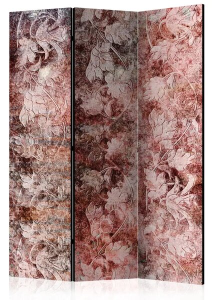 Paravento separè Bouquet corallo - texture di fiori e ornamenti su sfondo rosso