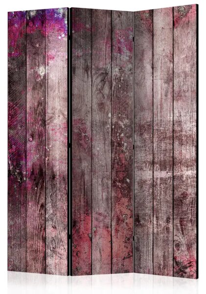 Paravento Soffio di primavera - texture di tavole di legno con decorazione viola