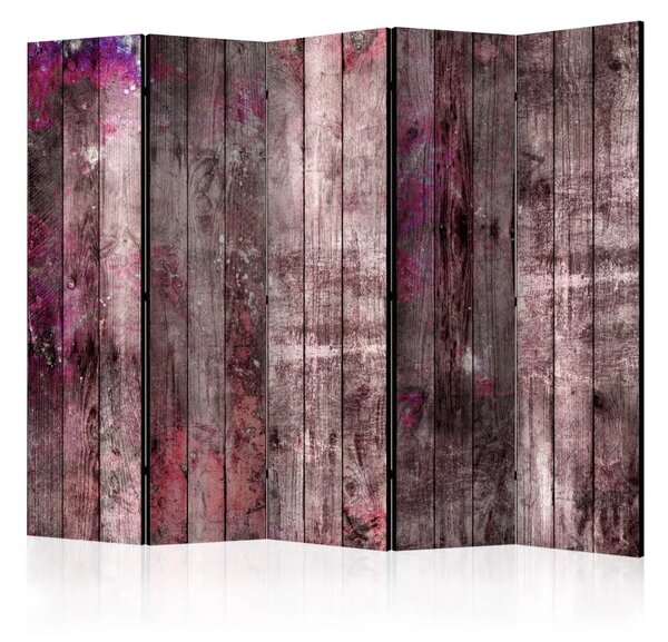 Paravento design Soffio di primavera II - tavole di legno con accento viola