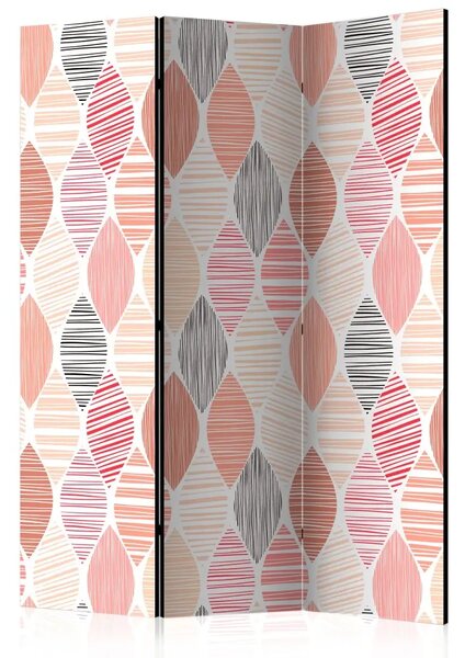 Paravento separè Foglie primaverili - figure geometriche a strisce nei colori pastello