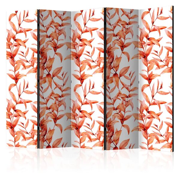 Paravento design Foglie coralline II - foglie arancioni su sfondo bianco