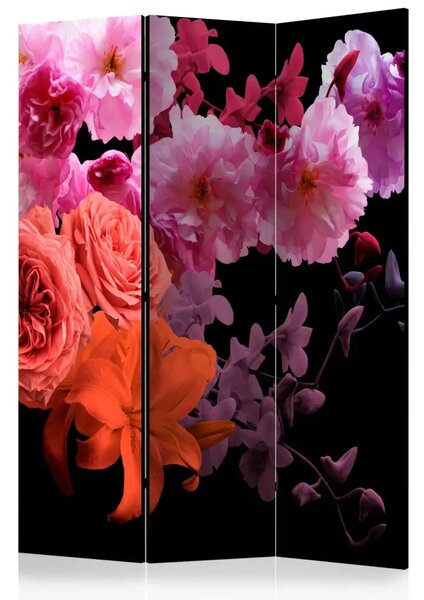 Paravento design Cocktail primaverile - piante colorate su sfondo nero contrastante