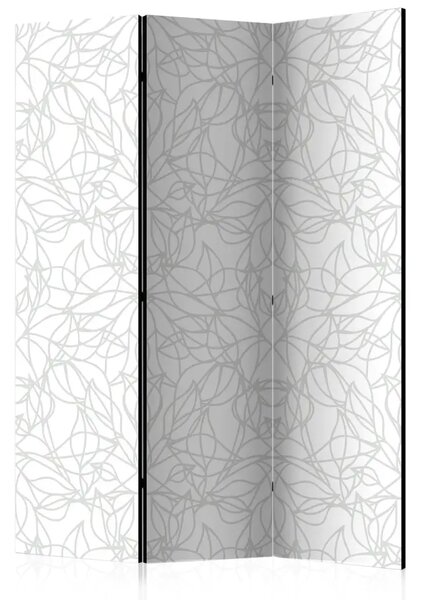 Paravento separè Intreccio vegetale - linee grigie su sfondo bianco