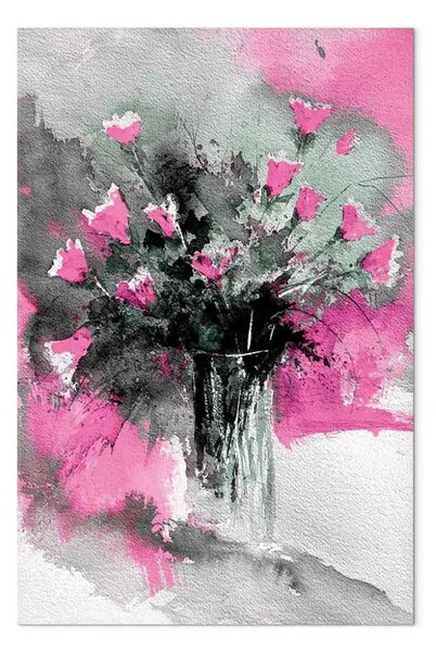 Quadro su tela Un bouquet in un vaso - tema con fiori in colore grigio e rosa