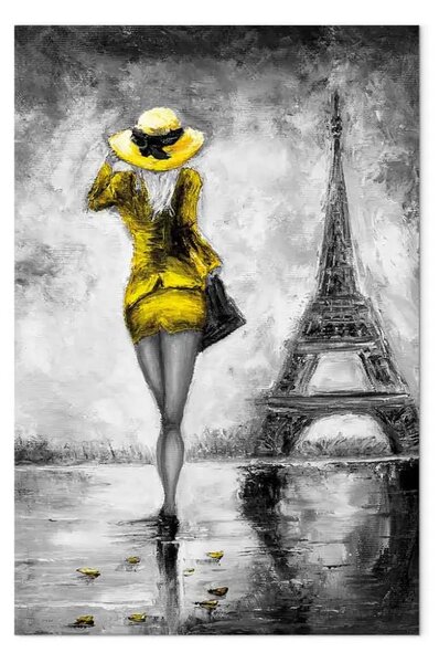 Quadro contemporaneo Donna parigina verticale giallo