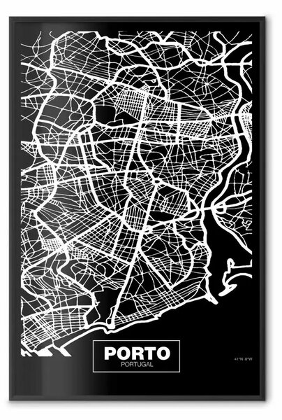 Poster: Mappa in negativo: Porto - cartografia bianco e nero