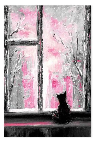 Quadro contemporaneo Gattino desideroso verticale rosa
