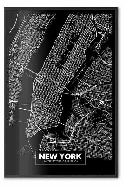 Poster: Mappa in negativo: New York - cartografia in bianco e nero