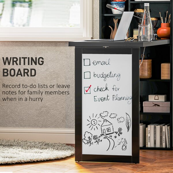 HOMCOM Scrivania Moderna Pieghevole con Libreria e Lavagna, in Legno e Metallo, 98x51x153 cm, Nero | Aosom Italy