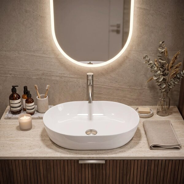Lavabo da appoggio in ceramica CLEO 50 White-REA