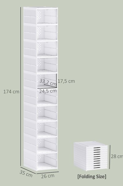 HOMCOM Scarpiera Pieghevole Slim Modulabile con 10 Contenitori per Scarpe, Scarpiera Salvaspazio con Pannello Trasparente, Senza Montaggio, Bianco | Aosom Italy