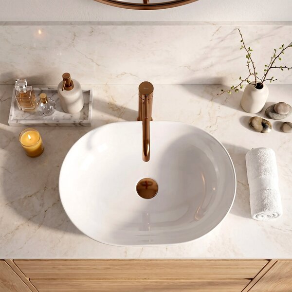 Lavabo da appoggio in ceramica CLEO 50 White-REA