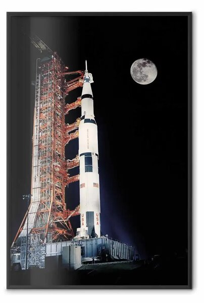 Poster: Destinazione - razzo in attracco su sfondo lunare
