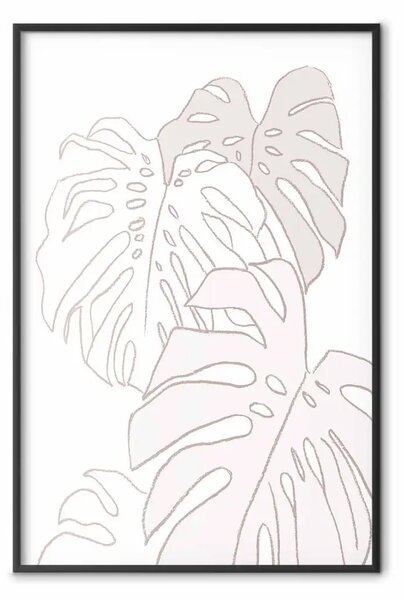 Poster: Monstera su bianco - bozzetti foglie di monstera