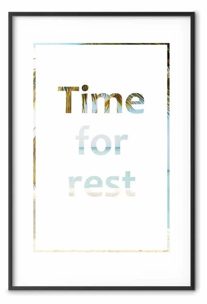 Poster: Tempo di riposo - testo in inglese con riflesso su paesaggio tropicale