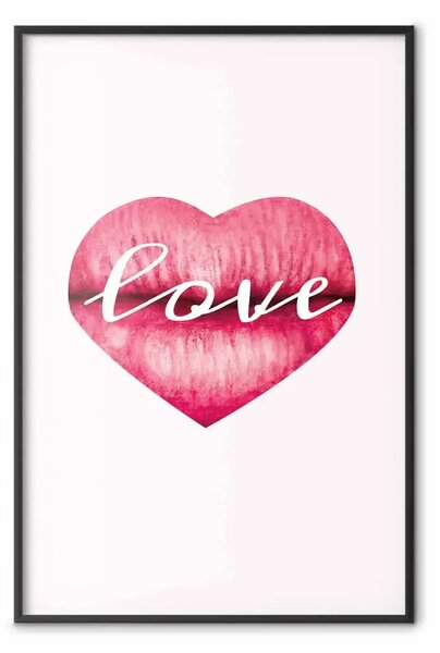 Poster: Labbra d'amore - testo in inglese su cuore a forma di labbra