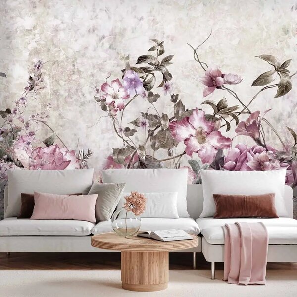 Carta da parati moderna Prato fiorito - fiori colorati su sfondo chiaro