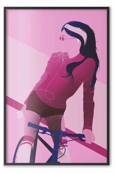 Poster: Donna in bicicletta - donna e bicicletta in motivo rosa pastello