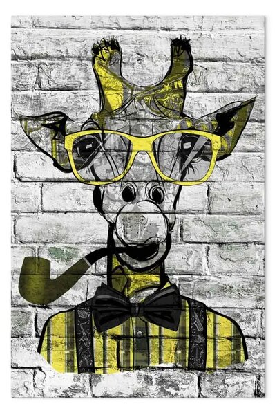 Quadro su tela Giraffa con boccaglio verticale giallo