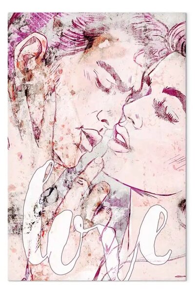 Quadro su tela Tocco d’amore – coppia romantica con scritta in inglese