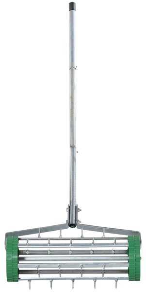 Outsunny Rastrello Scarificatore con Ruote da Giardino in Ferro zincato 135×42×15cm, Verde e argento | Aosom Italy