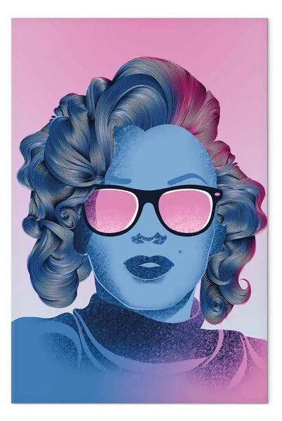 Quadro su tela Ritratto blu di Marilyn Monroe - volto su uno sfondo rosa