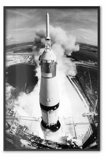 Poster: Velocità spaziale - razzo lancio su sfondo paesaggio
