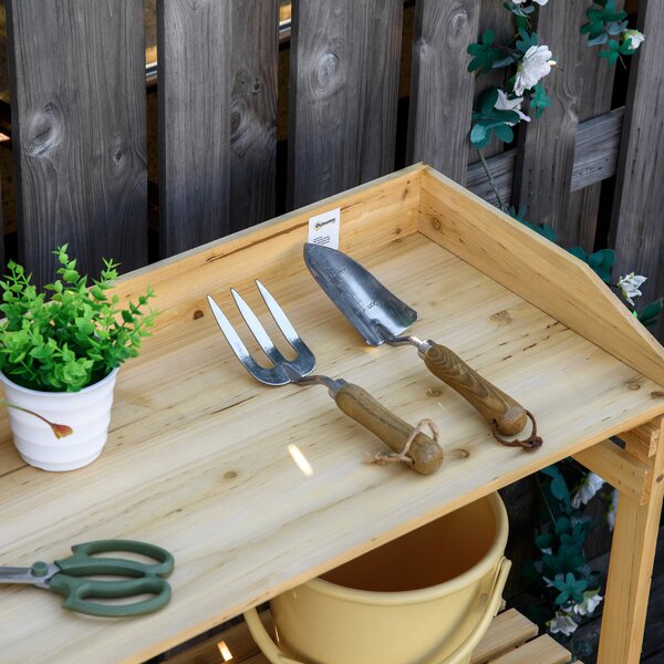 Outsunny Tavolo da trapianto - tavolo da giardinaggio mensola a doghe - tavolo di piantagione piano con bordi - abete pre-oliato