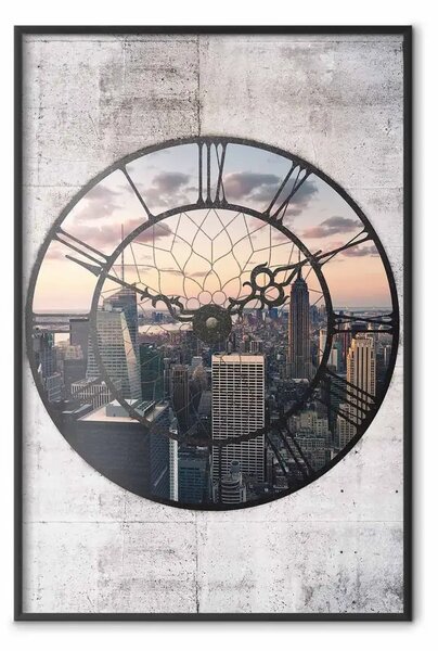 Poster: Spazio tempo - finestra a orologio su grattacielo città