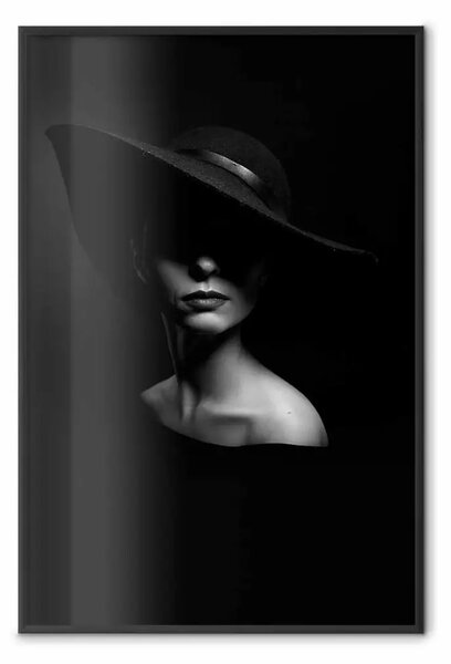Poster: Donna misteriosa - ritratto donna bianco e nero con cappello